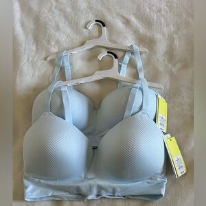 Lot Of 2  Womens Large All In Motion Medium Support Sky Blue Sports Bra NWT